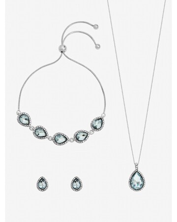 Jon Richard Silver Plated and Aqua Pear Drop Trio Set - Gift Box