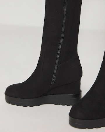 Ashleigh Leather Stretch Knee Boots - Wide Fit (E) Super Curvy/Curvy Plus Calf