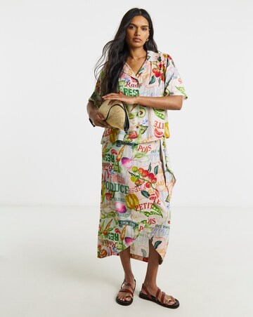 Postcard Print Linen Revere Shirt