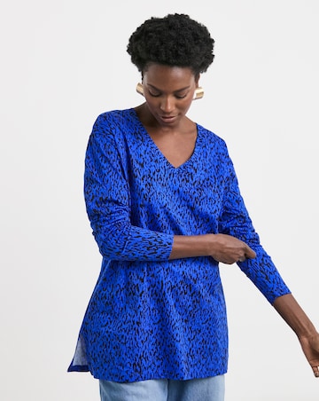 Pure Cotton Long Sleeve Slouch V-Neck Longline Top