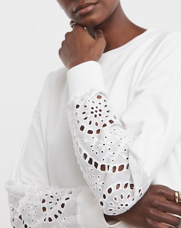 Pure Cotton White Broderie Sleeve Sweatshirt