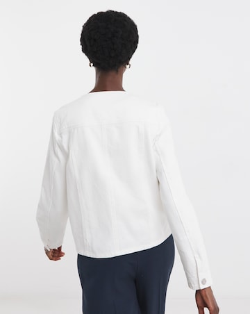 Pure Cotton White Collarless Denim Jacket