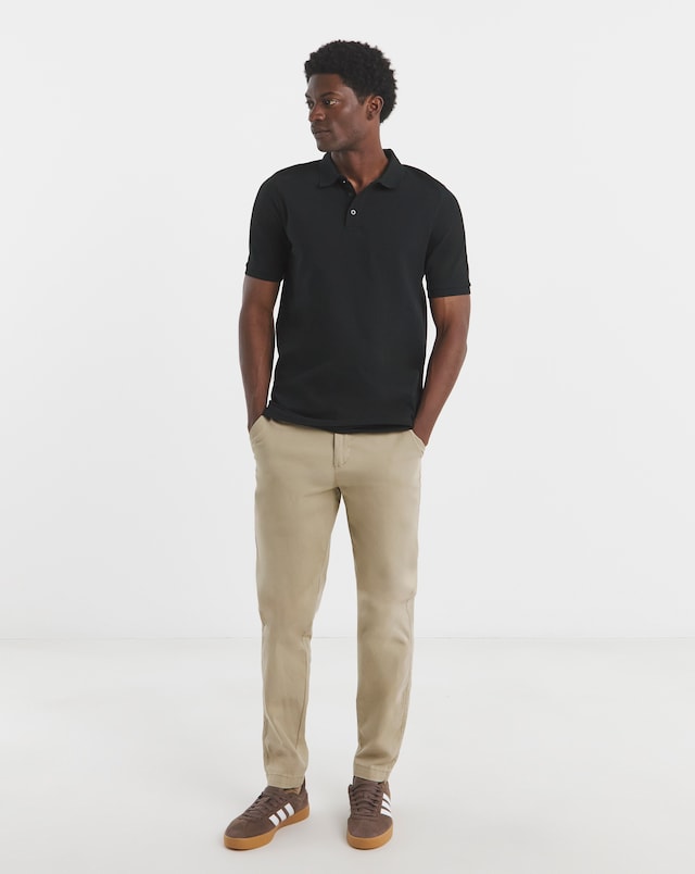 Pure Cotton Black Pique Polo Extra Long Length- Black