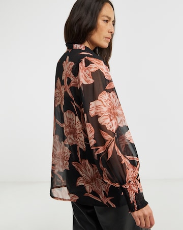 Printed Georgette Volume Sleeve Shirred Cuff Shirt