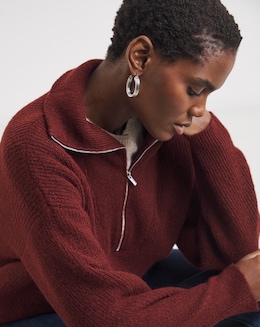 Cosy Yarn Wine Half Zip Jumper