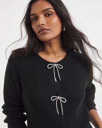 Simply Be Black Diamante Bow Cardigan