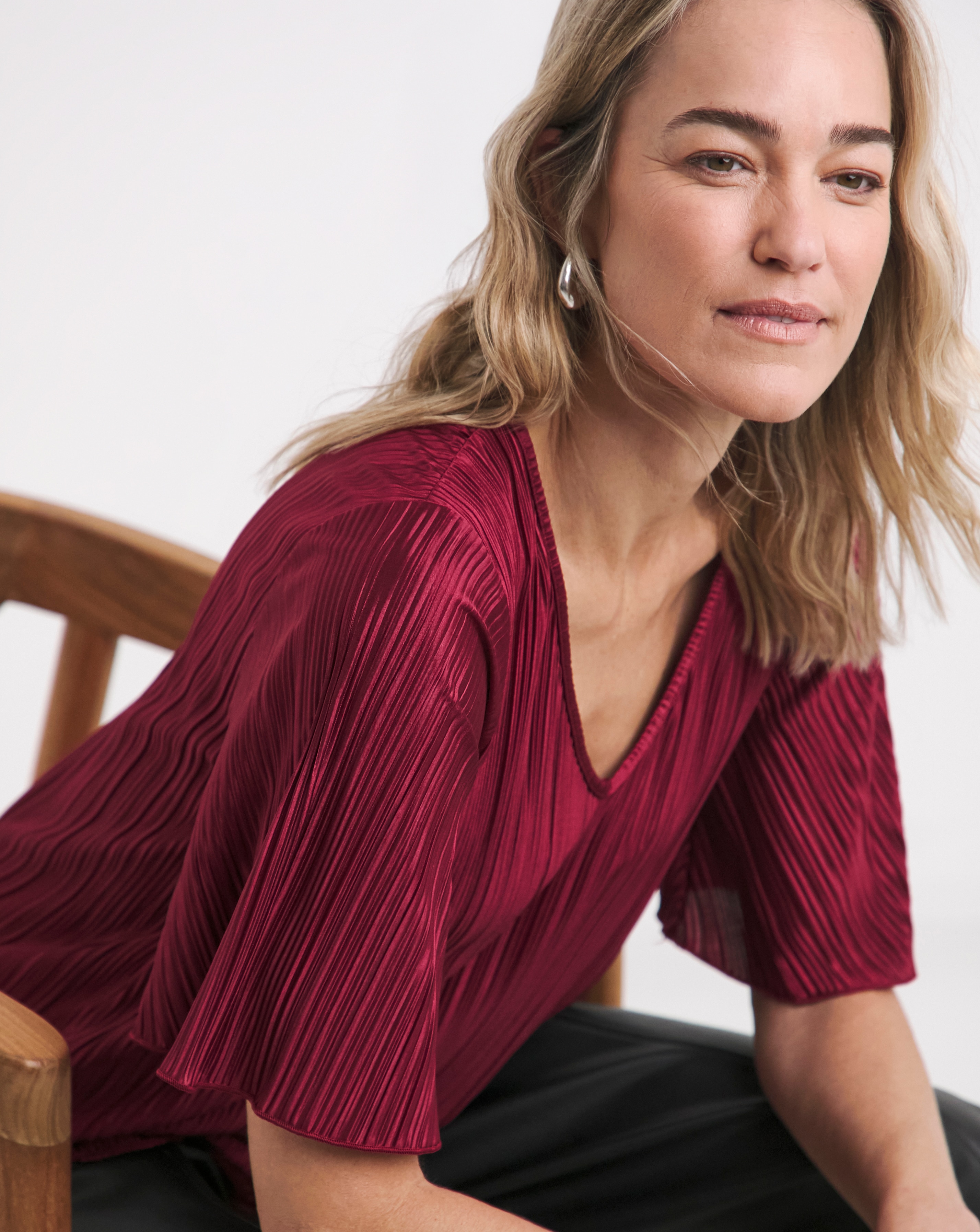 V Neck Longline Plisse Top | JD Williams