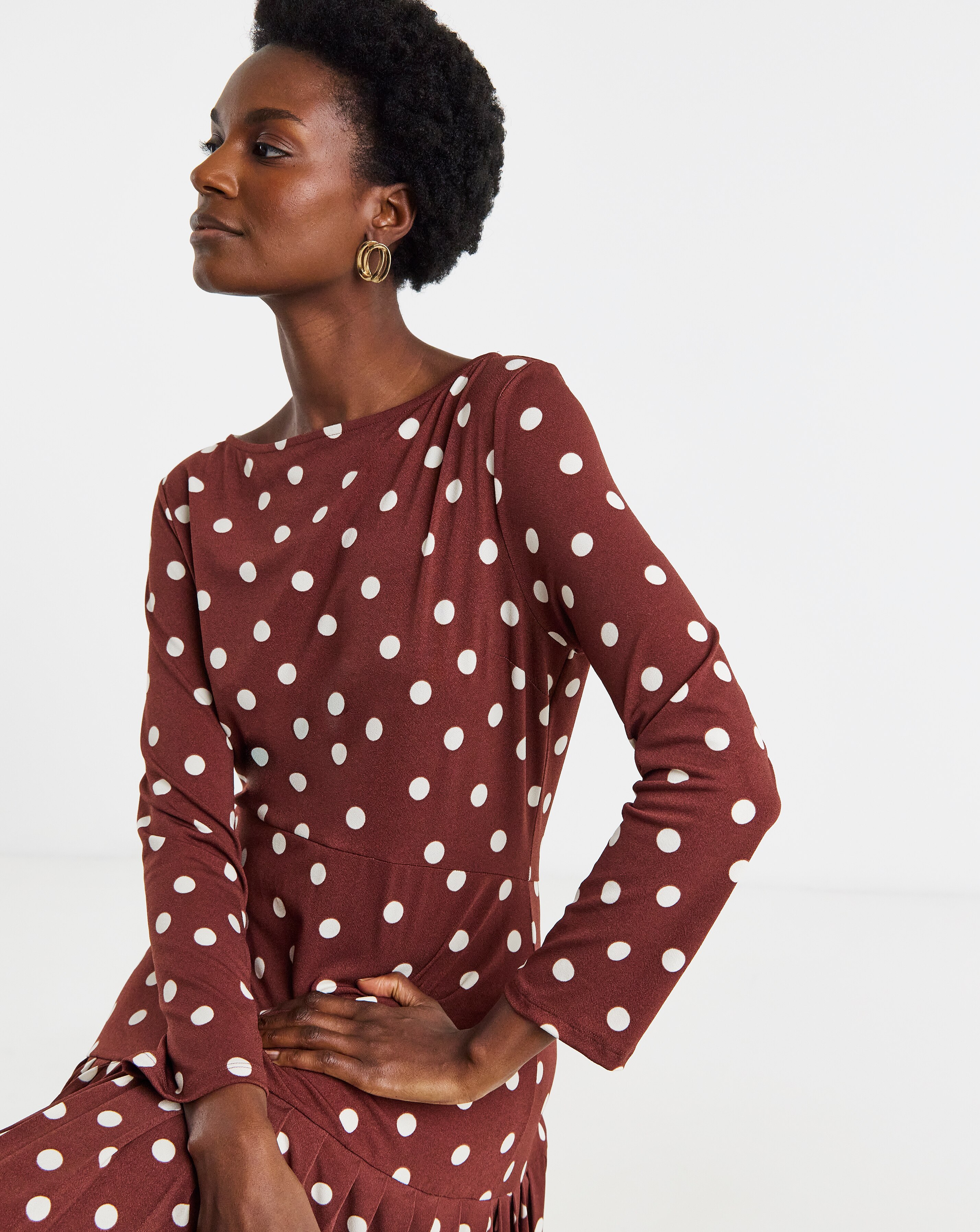 Spot Print Textured Jersey Pleated Dress | JD Williams
