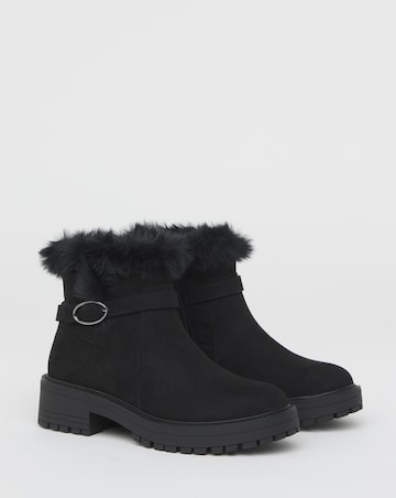 Heavenly Soles Alto Chunky Ankle Boots with Faux Fur Trim - Extra Wide Fit (EEE)