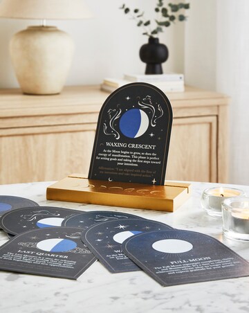 Set of 8 Moon Phase Cards with Wooden Stand