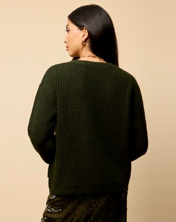 Little Mistress Khaki Bow Pocket Detail Cardigan