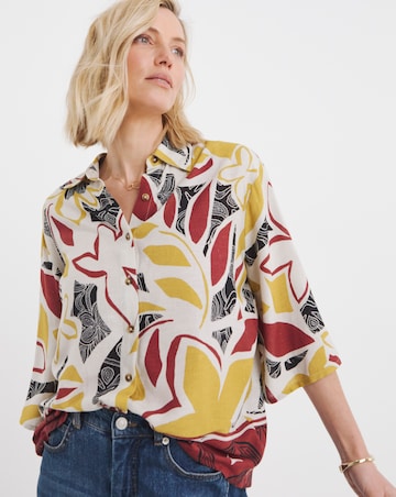 Printed Linen Mix Half Sleeve Shirt