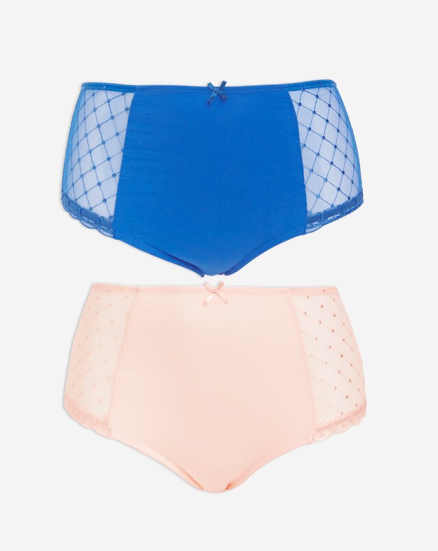 Pretty Secrets (2 Pack) Rachel Embroidery Deep Briefs Blue/Cream