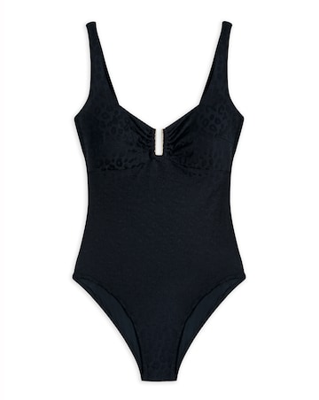 Chelsea Peers U Detail Jacquard Leopard Swimsuit Black