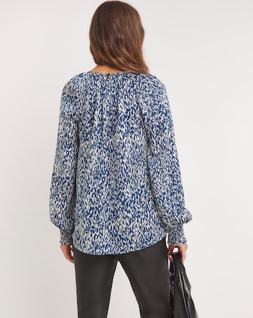 Womens Satin Raglan Sleeve Blouse - Abstract Print