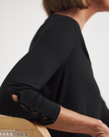 Black Button Sleeve V-Neck Top