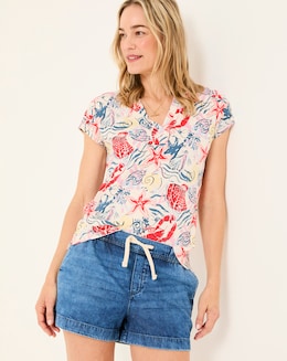 FatFace Sea Sceen Linen Notch Neck Top