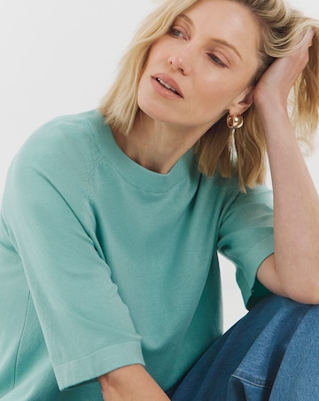 Teal Half Sleeve Knitted T-shirt