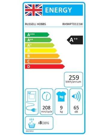 Russell Hobbs RH9HPTD111W, 9kg, Heat Pump Tumble Dryer - White