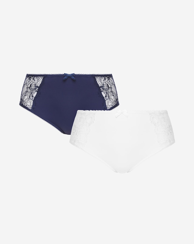 Pretty Secrets (2 Pack) Ella Lace Brief Knickers Navy/White