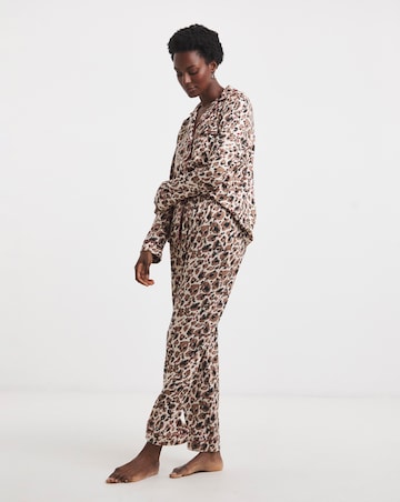 Pretty Secrets Button Through Revere Pyjama Set Animal Print