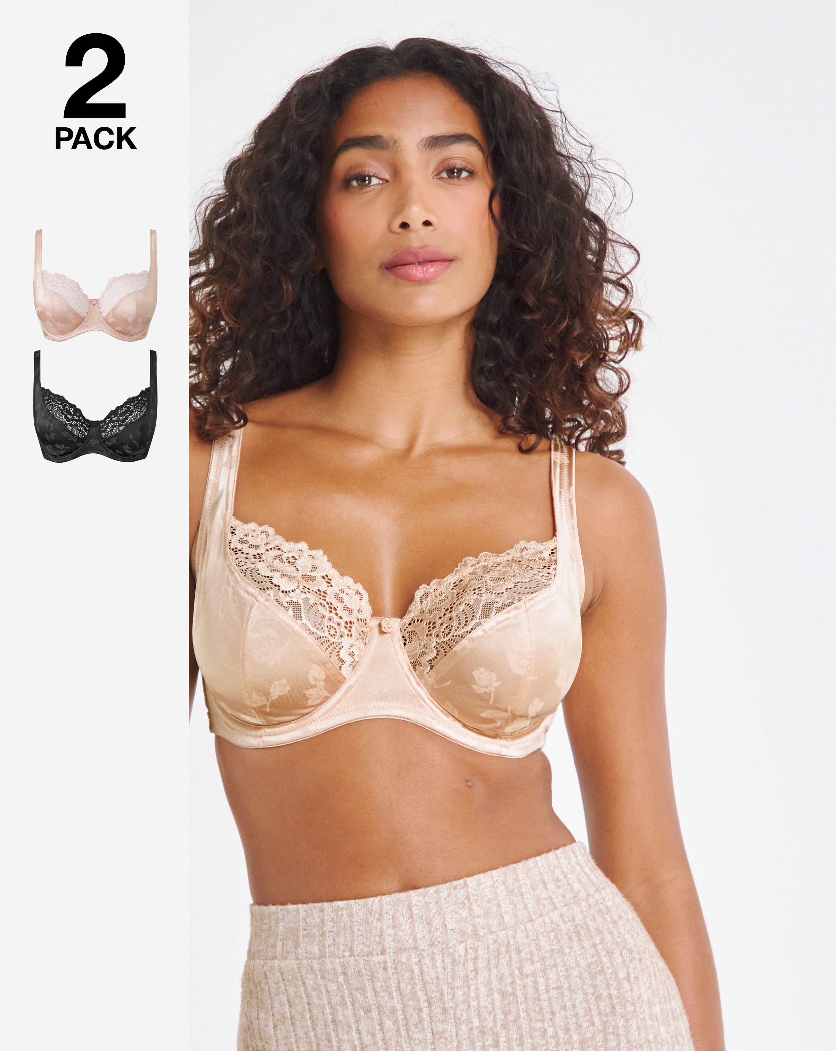 Pretty Secrets (2 Pack) Laura Full Cup Wired Bras (B-H) Black/Blush