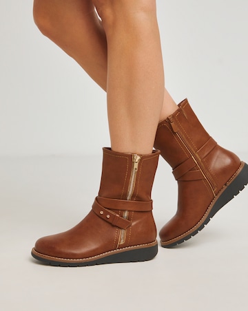 Heavenly Soles Billie Low Wedge Buckle Strap Boot - Extra Wide Fit (EEE)