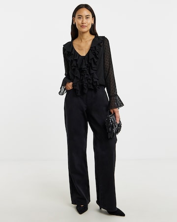 Dobby Ruffle Front Blouse