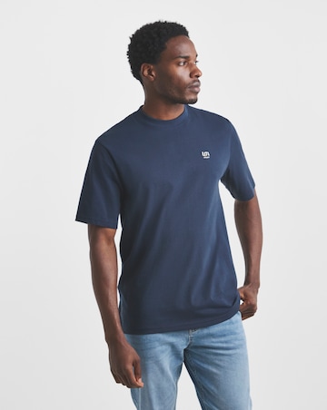 Union Embroid T-Shirt Long Length-Navy