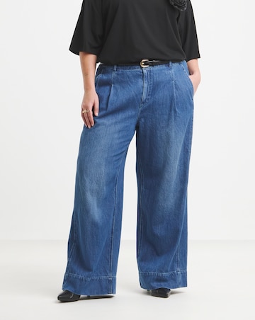 Simply Be Authentic Mid Blue Drape Wide Leg Jeans