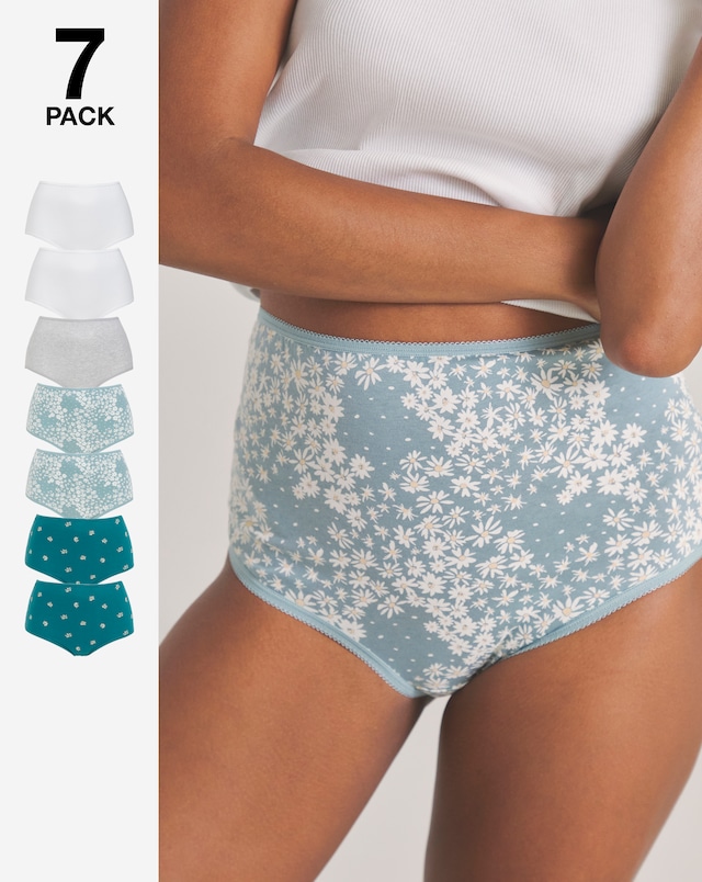 Pretty Secrets (7 Pack) Cotton Full Fit Knickers Daisy Print