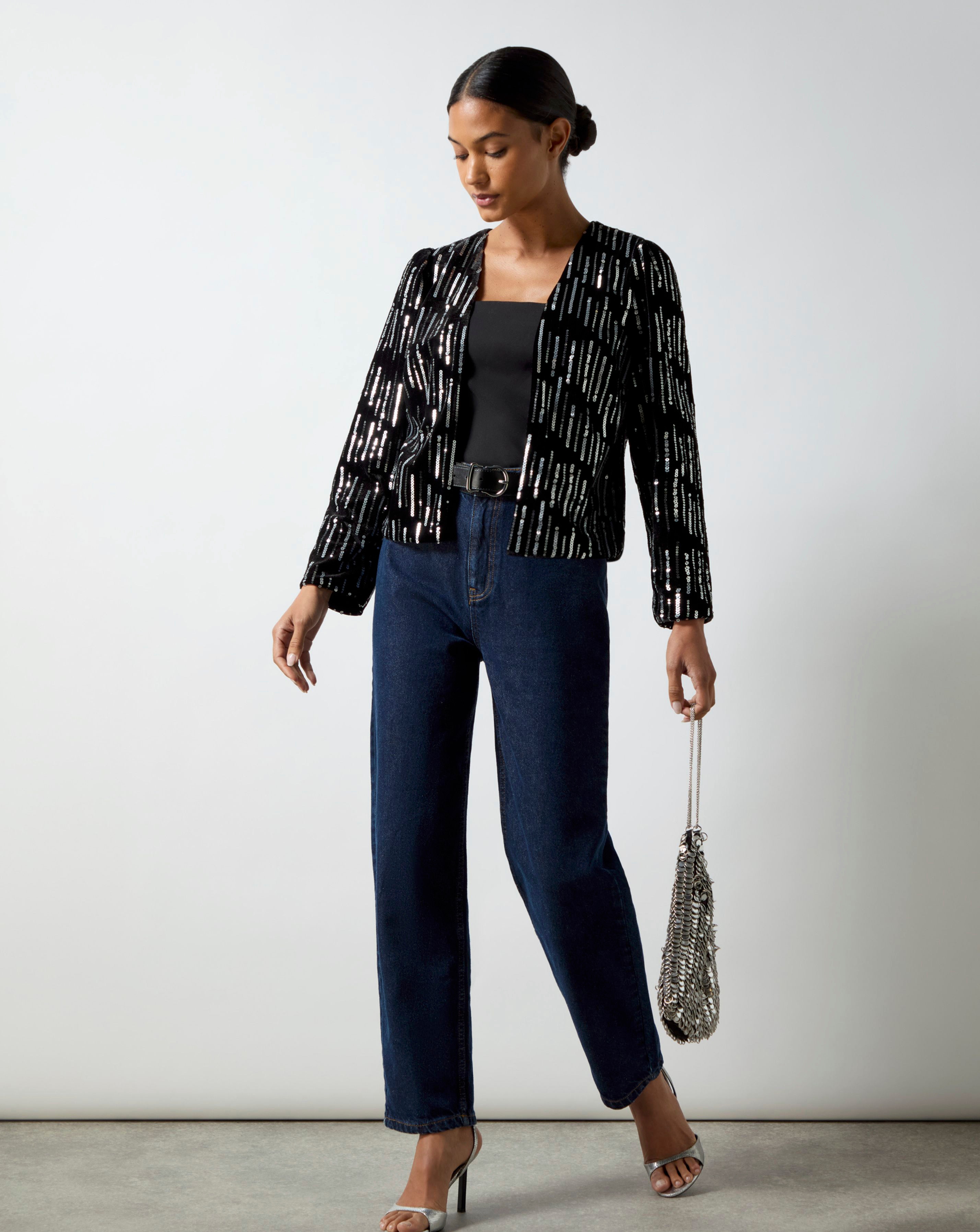 Ro&Zo Black Embellished Velvet Jacket | JD Williams