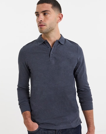 Long Sleeve Pique Polo- Denim Marl