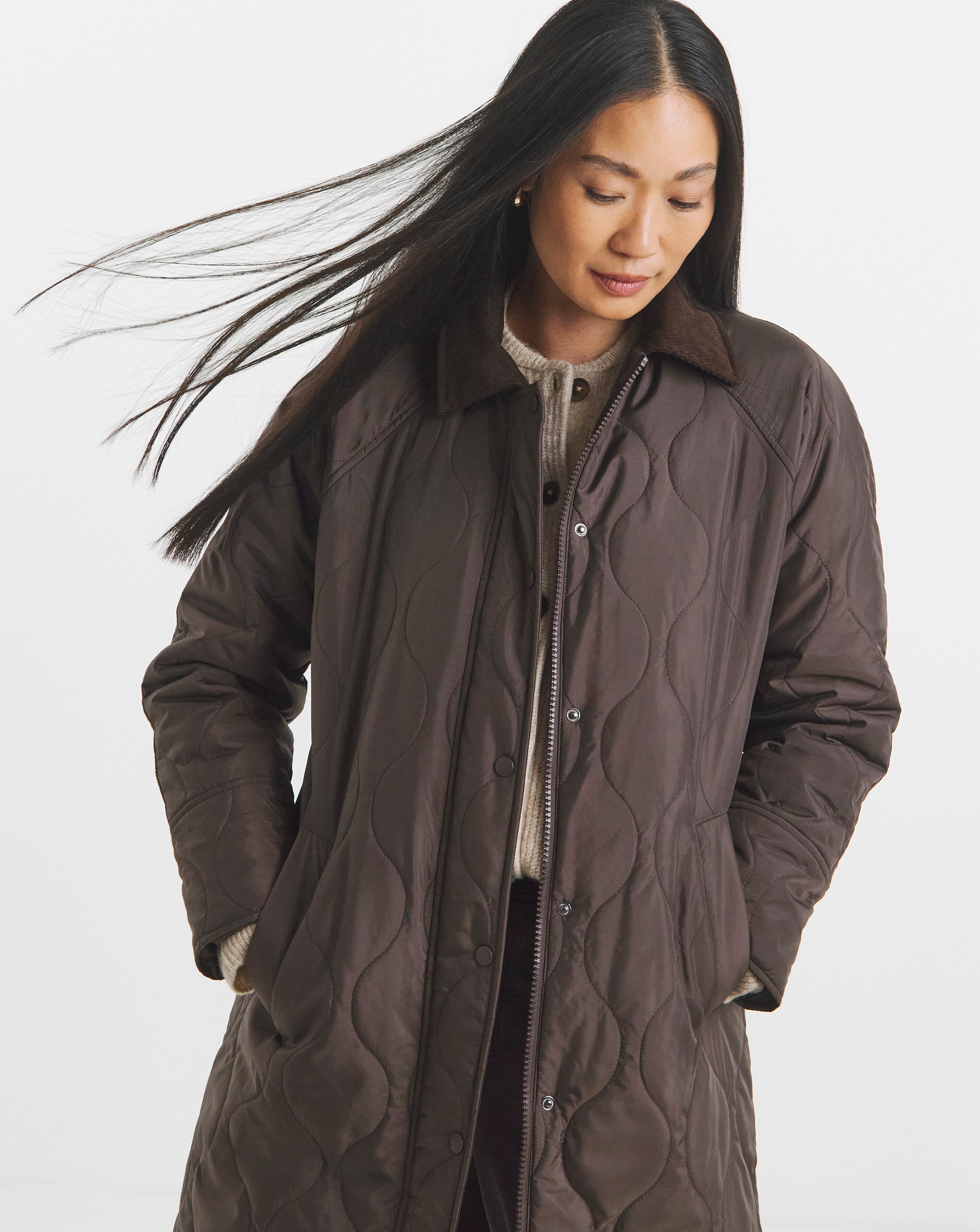 Chocolate Cord Collar Quilted Barn Coat