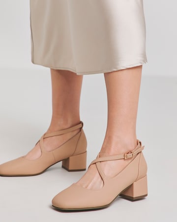 Heavenly Soles Adele Block Heel Cross Strap Mary Jane - Wide Fit (E)