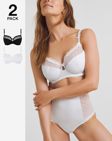 Pretty Secrets (2 Pack) Rachel Embroidered Balcony Wired Bras (B-G) Black/White