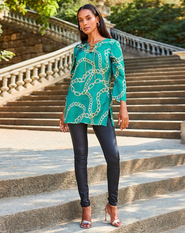 Sosandar Metalic Lace Up Tunic