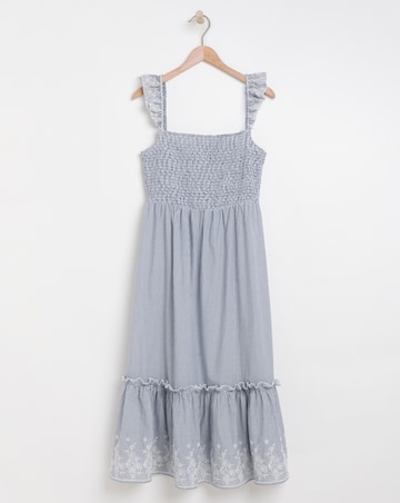 Stripe Broderie Cami Dress With Shirring