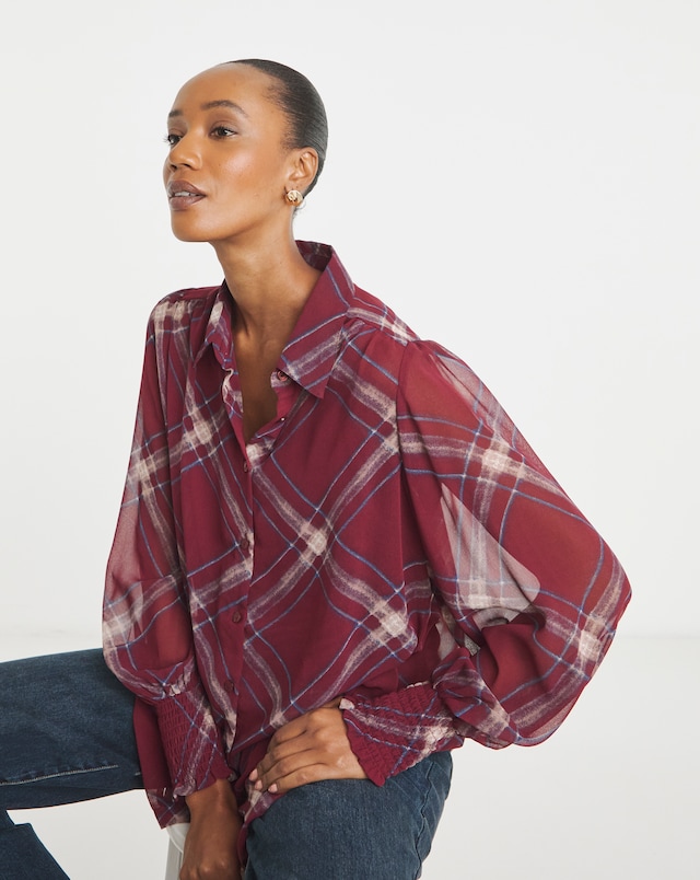 Printed Georgette Volume Sleeve Shirred Cuff Shirt