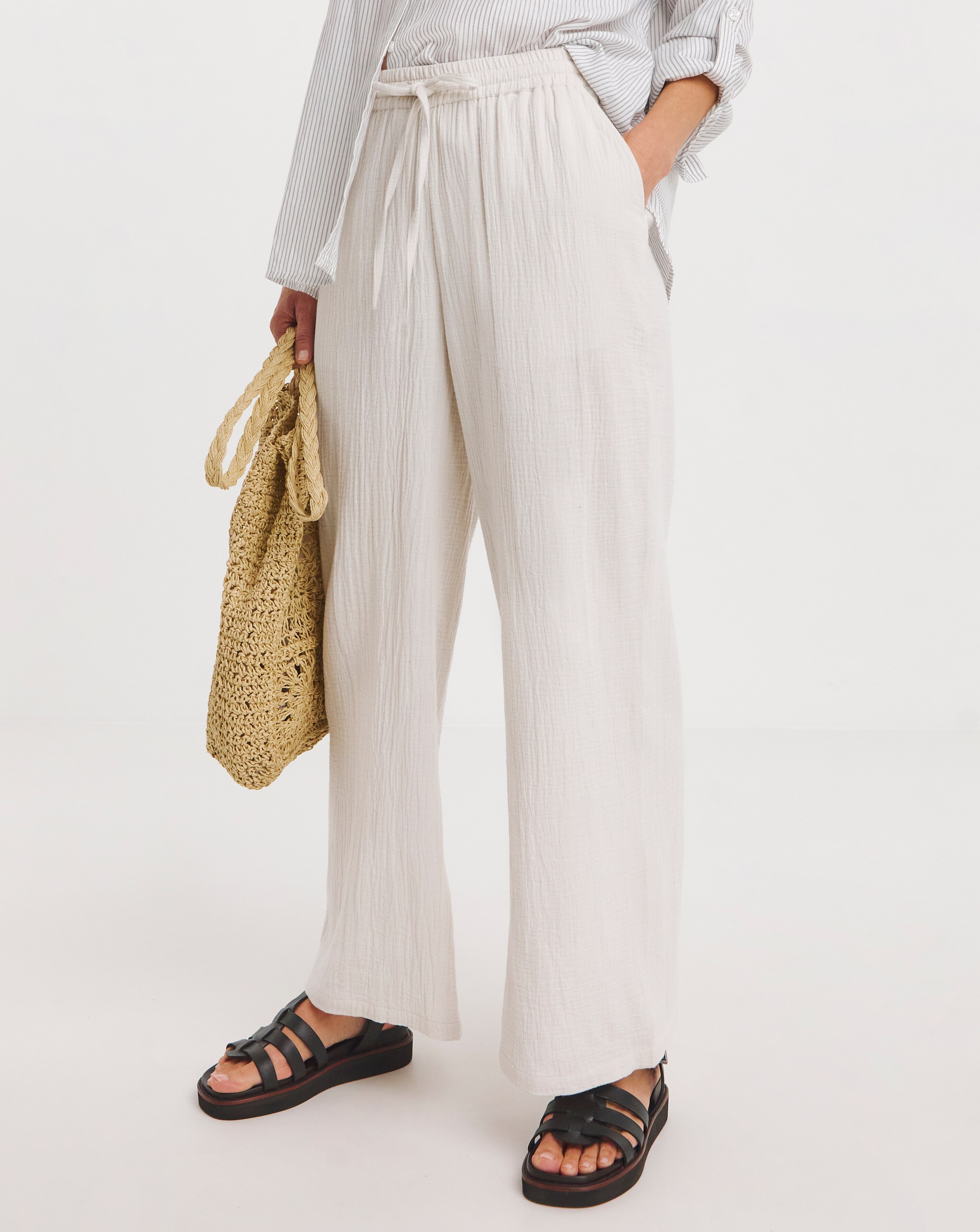 Stone Cheesecloth Wide Leg Trousers | JD Williams