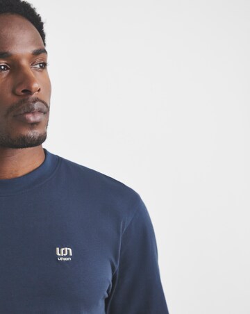Union Embroid T-Shirt Long Length-Navy