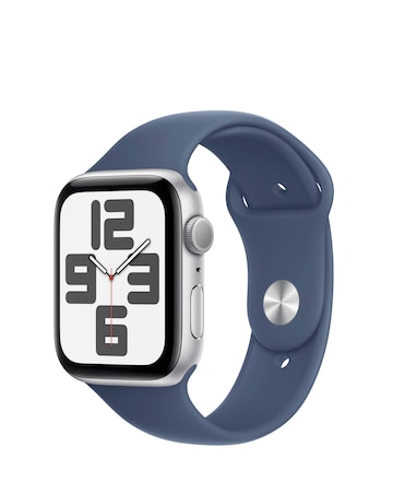 Apple Watch SE GPS 44mm Silver Aluminium Case with Denim Sport Band - S/M