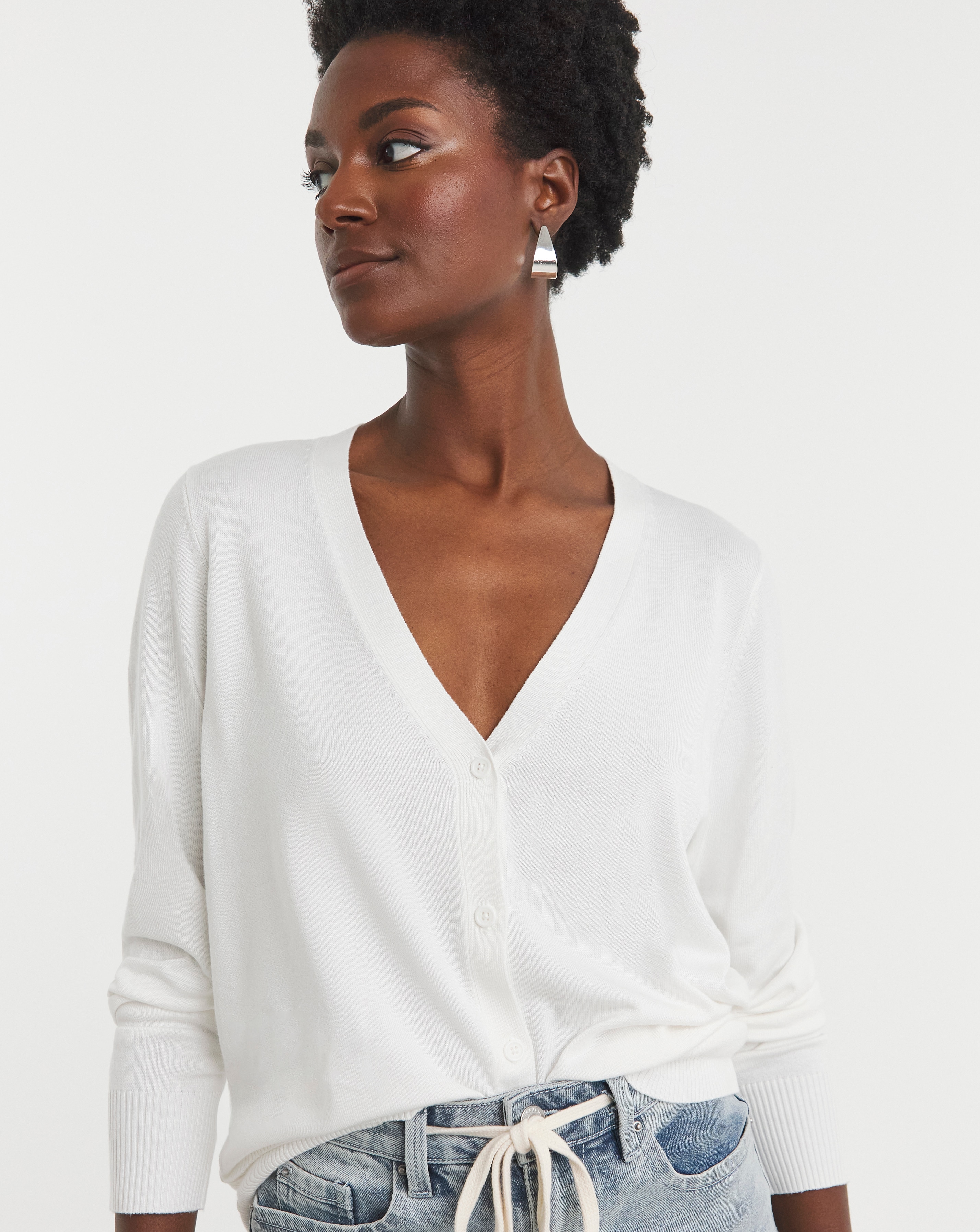 Fine Knit Ivory V Neck Cardigan | JD Williams