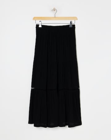 Black Crinkle Tiered Midi Skirt