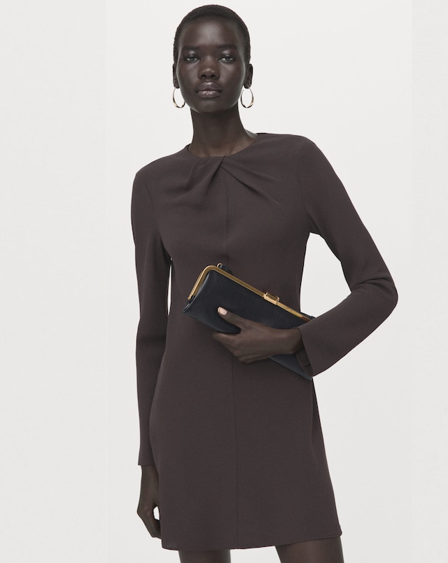 Mango Draped Neck Long Sleeve Mini Dress