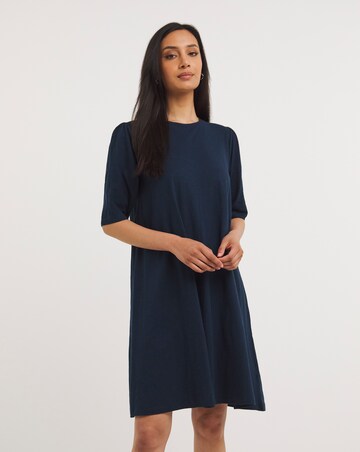 Cotton Slub Puff Sleeve Swing Dress