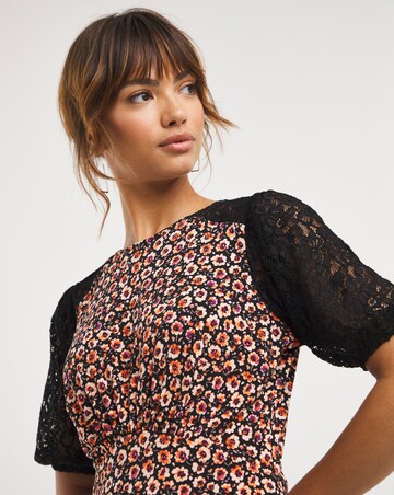 Lace Sleeve and Yoke Midi Tea Dress