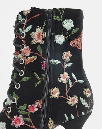 Joe Browns Black Velvet Embroidered Lace Up Bootie- Wide Fit (E)