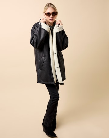 Little Mistress Black Suede Contrast Lining Borg Jacket