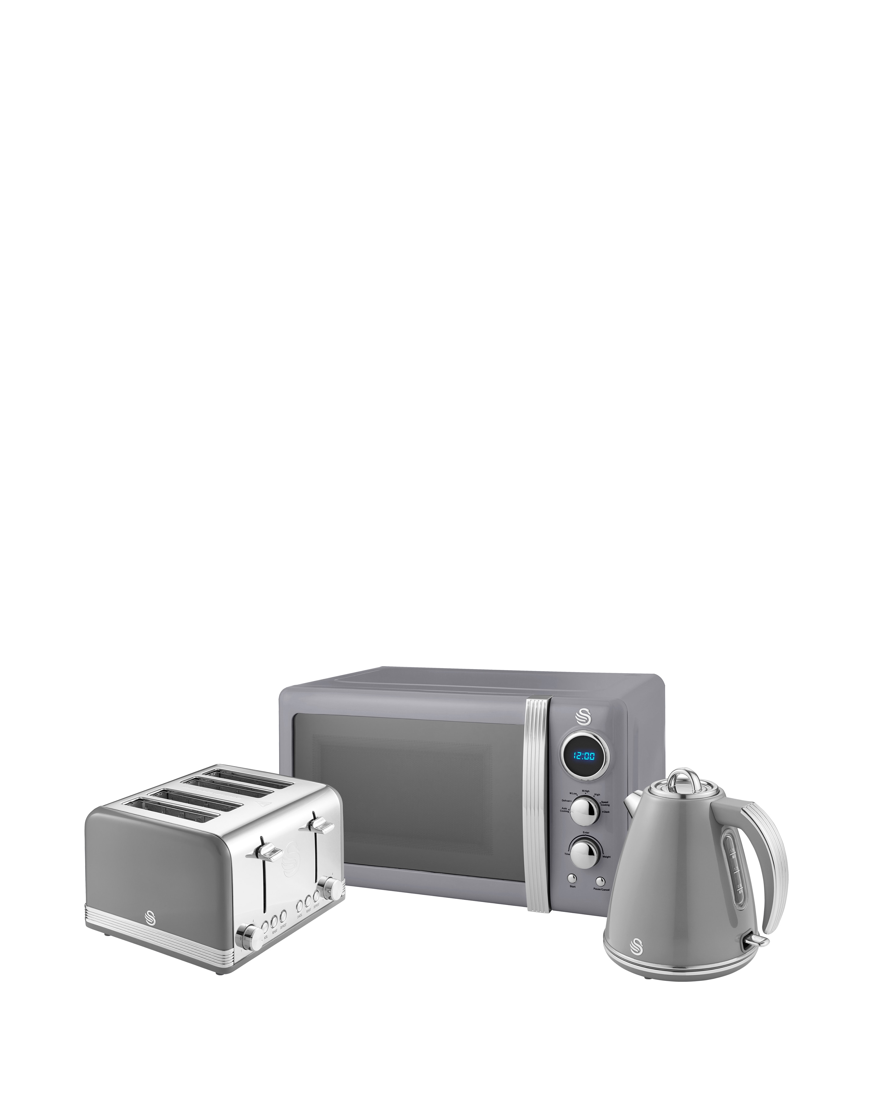 Swan Retro Grey Kettle, Slice Toaster and Microwave Bundle JD